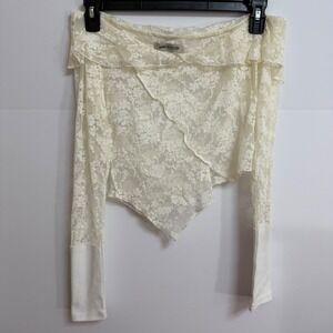 URBAN OUTFITTERS Cream Lace Asymmetrical Top Medium Whimsical Festival Party